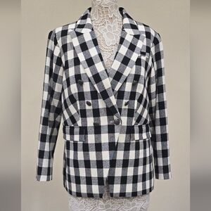Court & Rowe Textured Tweed Gingham Cotton Blend Double Breasted Blazer Sz 14W